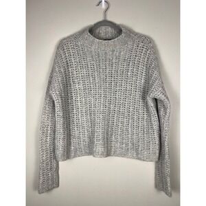 Aerie Alpaca Wool Blend Chunky Knit Mock Neck Sweater Grey Heathered S